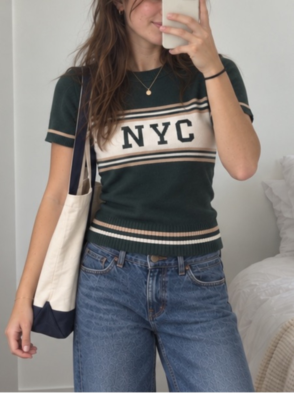 SO Juniors Medium NYC Varsity Short-Sleeve Sweater Top